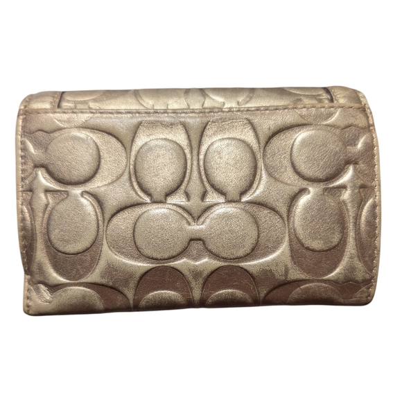 Metallic Gold Coach Embossed Trifold Wallet - Picture 2 of 16